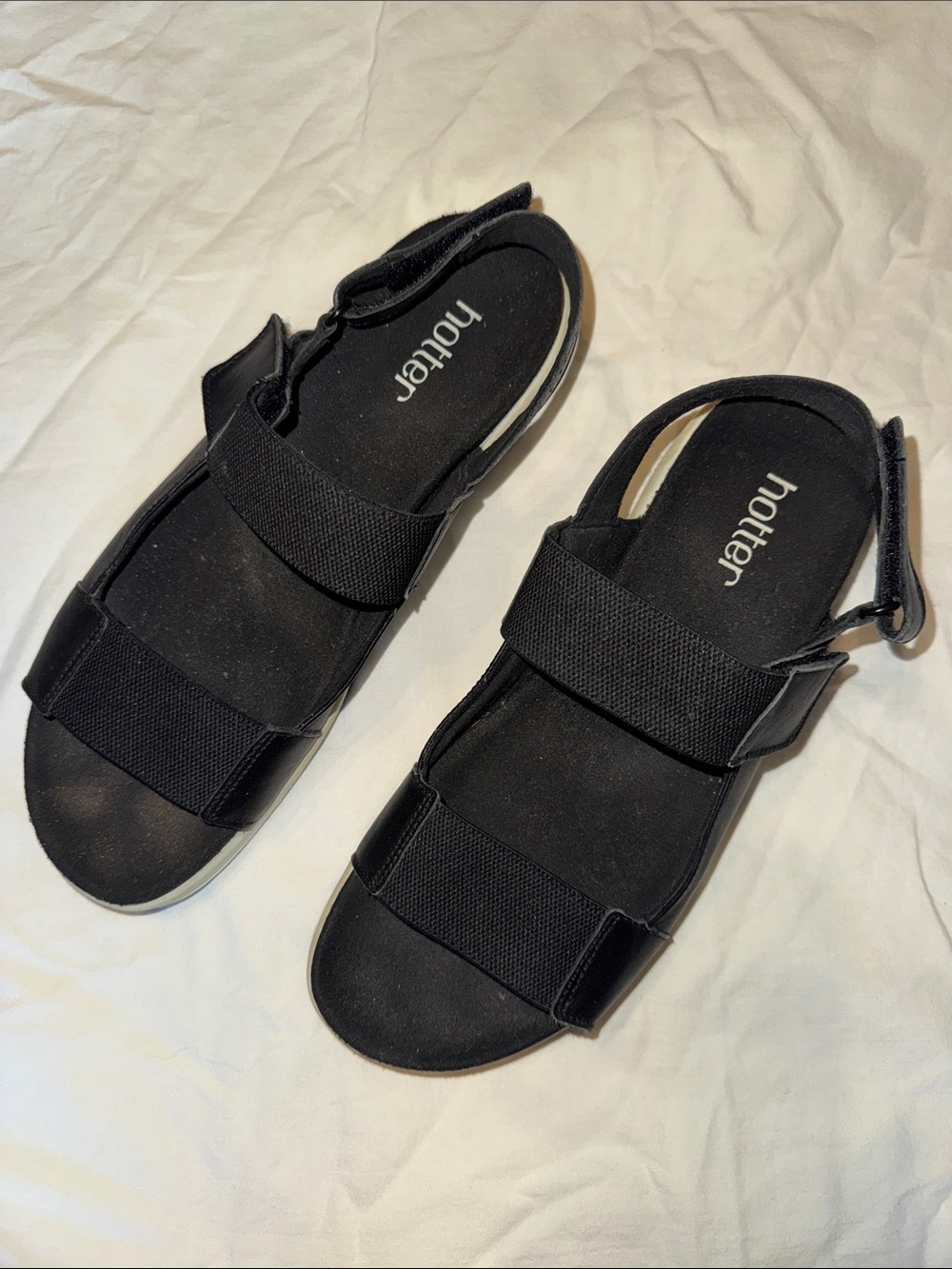 hotter Black Velcro Strap Comfort Sandals. Soft, cushioned insole.